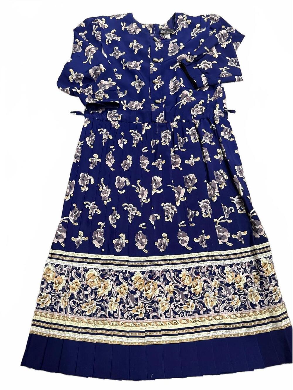 Vintage Breli Originals Blue Floral Midi Dress Size 10 Made in USA
